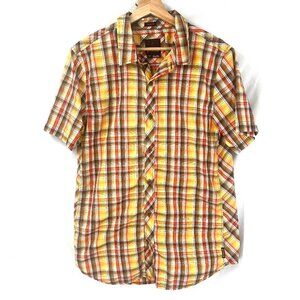 Prana slim fit button front plaid shirt gorpcore outdoor hiking yellow orange L